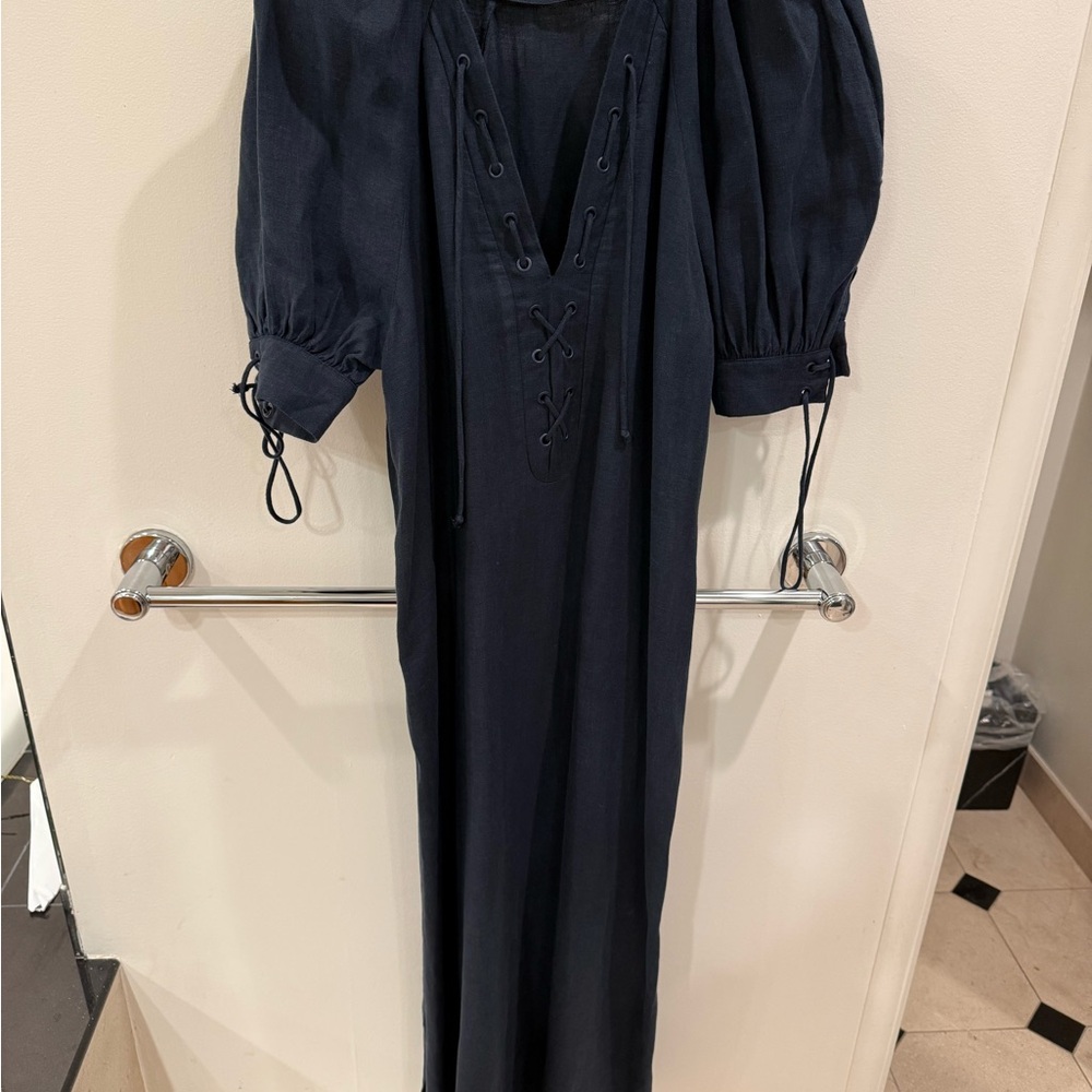 Linen Navy Blue Women's Dress